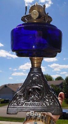 Antique Victorian Cobalt Blue Glass, Cobalt Blue Hurricane Lamp