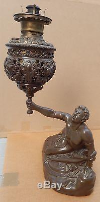 1880's SPARTAN SOLDIER Classical Victorian Kerosene Oil Lamp Figural Cast Iron