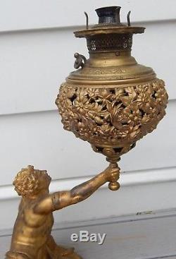 1880's Victorian SPARTAN SOLDIER Classical Kerosene Oil Lamp Figural Cast Iron