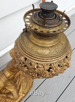 1880's Victorian SPARTAN SOLDIER Classical Kerosene Oil Lamp Figural Cast Iron