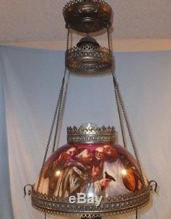 1890 1900 complete original Victorian Pittsburgh Figural 14 Hanging oil lamp