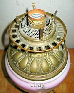1890s Pink Roses GWTW Consolidated Electrified Oil Lamp