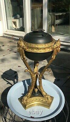 19 C large bronze french empire Satyr gilded black oil lamp
