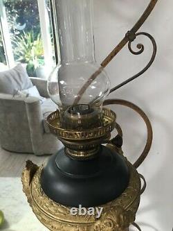 19 C large bronze french empire Satyr gilded black oil lamp