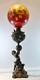 1900 Victorian Cherub Oil Banquet Lamp with Hand Painted Glass Shade Electrified