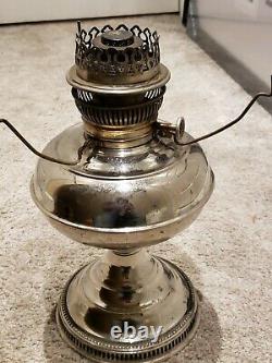 1905 RAYO Socony Victorian Nickel GWTW Kerosene Oil Table Lamp Milk Glass Shade