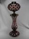 19th C Bohemian Crystal Red And Clear Glass Facet Oil Lamp Base (base Only)