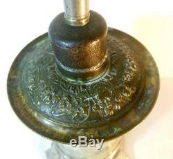 19th C Bristol Glass Oil Lamp converted to Electric Hand Painted Cabin Lake
