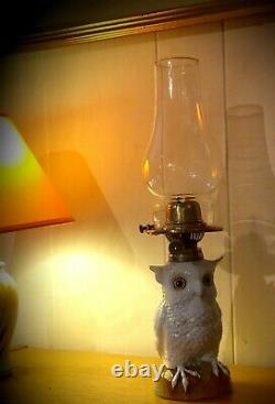19th C. Conta Boehme Possneck Figural Owl Oil Lamp c. 1875