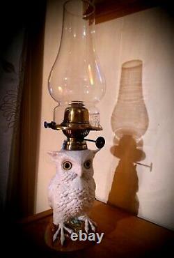 19th C. Conta Boehme Possneck Figural Owl Oil Lamp c. 1875