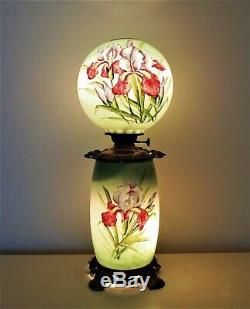 19th c. Orchid Banquet Lamp Oil / Kerosene Converted Antique Victorian