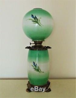 19th c. Orchid Banquet Lamp Oil / Kerosene Converted Antique Victorian