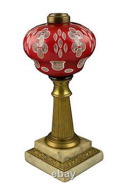 19thC Boston Sandwich Glass Double Cut Overlay Lamp Red to White to Clear