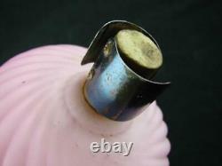 19thC VESTA OIL LAMP SHADE PINK SATIN GLASS14.1cm FITTER+ MATCHING PEG LAMP FONT