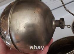 19thc Rare Angle Lamp Co (4) Quad Burner Hanging Oil Lamp Nickle Plated
