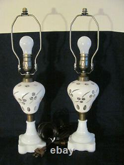 2 Antique Boston Sandwich Oil Lamps Converted To Electric White Cut To Clear