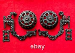 2 Antique Cast Iron Oil Lamp Swing Arm Wall Sconces Victorian Eastlake Style