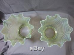 2 Antique Vaseline Glass Duplex Oil Lamp Shades Was Benson Suit Minor Chips