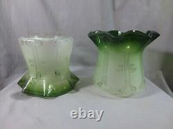 2 Antique Victorian Green Glass Duplex Oil Lamp Shades