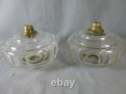 2 Antique Victorian Hinks Cut Glass Duplex Oil Lamp Founts Fonts