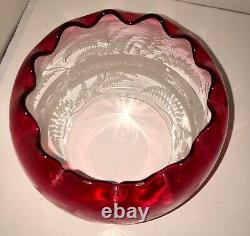 2 Red/clear Etched 19th Century Oil/Gas Glass Beautiful Lamp Shades