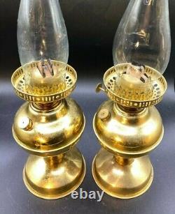 2 x Large 19 1/2 Duplex Brass Oil Lamps & Chimneys Original Patina Display/Use