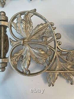 2 x Victorian Art Nouveau Gilt Wall Brackets Oil Lamp Sconces Acorns Oak Antique