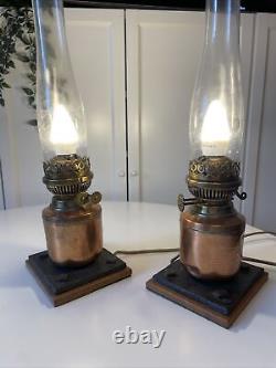 2 x Vintage Copper Sherwood Electrified Oil Lamps Pair Victorian Vibe Birmingham