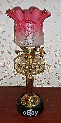 3 x ANTIQUE VICTORIAN/EDWARDIAN OIL LAMPS CRANBERRY GLASS COLLECTION ONLY PLEASE