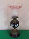 80cm Tall Oil Lamp c/w Cranberry Topped Frosted Etched Shade Decorated Reservoir