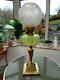 A Beautiful 24.1/2 Tall Victorian Green Vaseline Glass Twin Duplex Oil Lamp