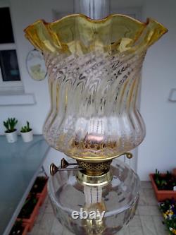 A Beautiful 27 Tall Victorian Crystal Clear Cut Glass Twin Duplex Oil Lamp