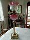 A Beautiful Antique Art Nouveau Victorian 27.1/4 Tall Cranberry Table Oil Lamp