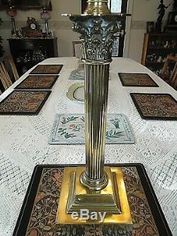 A Beautiful Antique Victorian 29 Tall Peach Font Banquet Table Oil Lamp