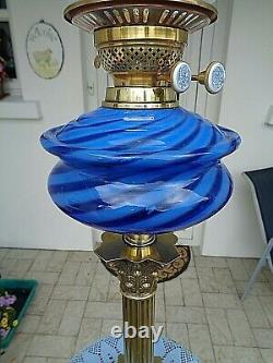 A Beautiful Blue Nailsea Style Victorian Period Twin Duplex Oil Lamp