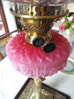 A Beautiful Corinthian Victorian Pink/cranberry Case Font Twin Duplex Oil Lamp
