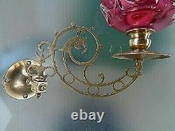 A Beautiful Pair Of Cranberry Tear-drop Victorian Style Wall Sconce Oil Lamps