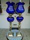 A Beautiful Pair Of Victorian Style Bristol Blue Tear-drop Glass Peg Oil Lamps