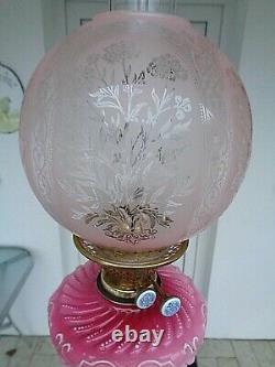 A Beautiful Victorian Rose Pink Glass Twin Duplex Oil Lamp
