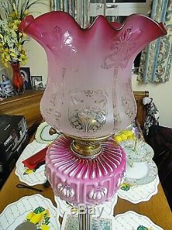 A Fine Quality Original Victorian 28.1/4 Tall Banquet Table Oil Lamp