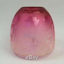 A Fine Victorian Cranberry Etched Glass Oil Lamp Shade C. 1880