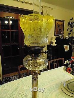 A Genuine Antique Hinks & Son 26.3/4 Tall Corinthian Column Oil Lamp