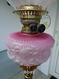 A Good Quality 27.1/2 Tall Victorian Rose Pink Glass Oil Lamp