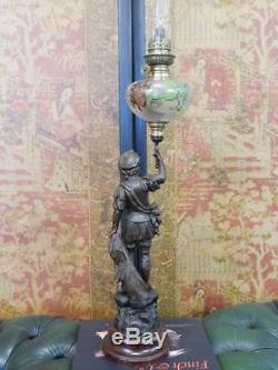 A Good Sized French Antique Spelter Oil Lamp Figure
