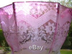 A Lovely Old 8 Sided Victorian MID Cranberry Tulip Oil Lamp Shade