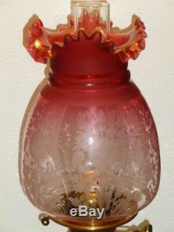 A Large Victorian Cranberry Oil Lamp Glass Shade