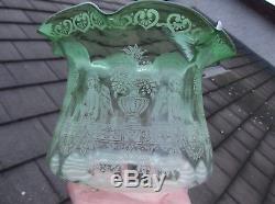 A Large Victorian, Green Glass Oil Lamp Shade. Duplex 4 fit, Angel decoration