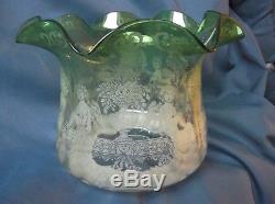 A Large Victorian, Green Glass Oil Lamp Shade. Duplex 4 fit, Angel decoration