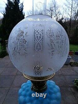 A Lovely Brass Lady Figure Victorian Period Blue Font Twin Duplex Oil Lamp