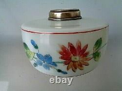 A Lovely Floral Hand Painted Victorian Twin Duplex Oil Lamp Font